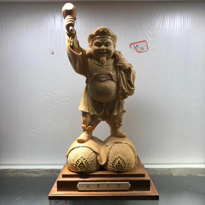 桧木雕刻举锤大黑天尊财神护法神佛像摆件家居店铺开业送礼工艺品