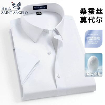 报喜鸟桑蚕丝免烫商务短袖衬衫