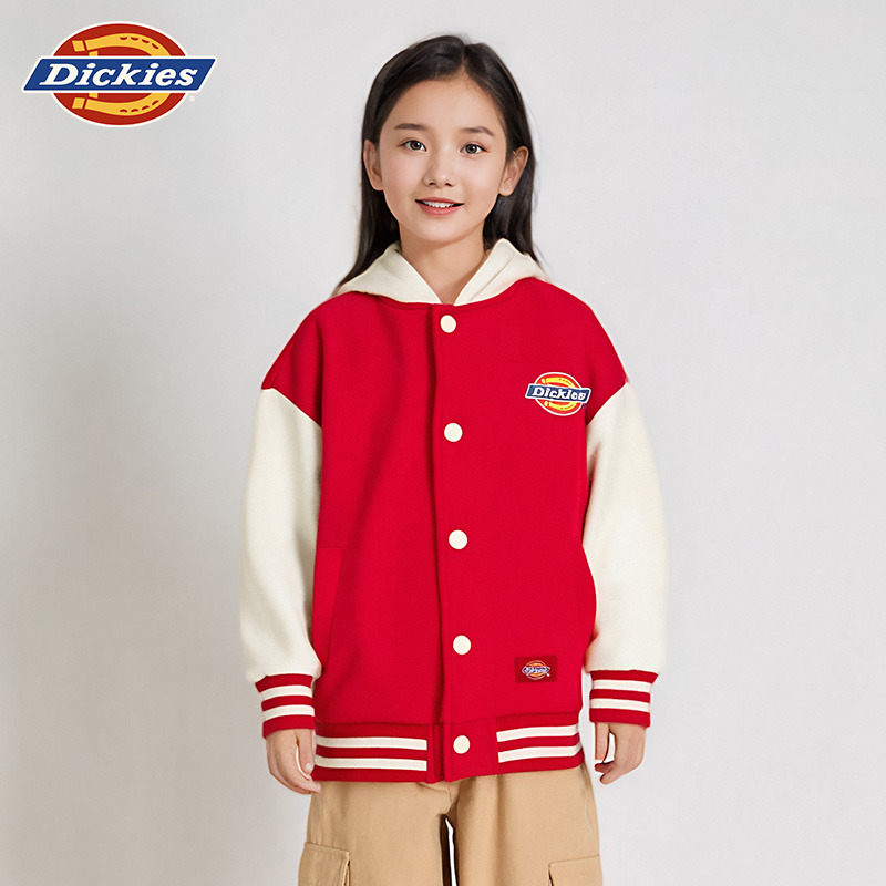 Dickies童装儿童外套2025春季新款男女童休闲上衣加绒连帽棒球服