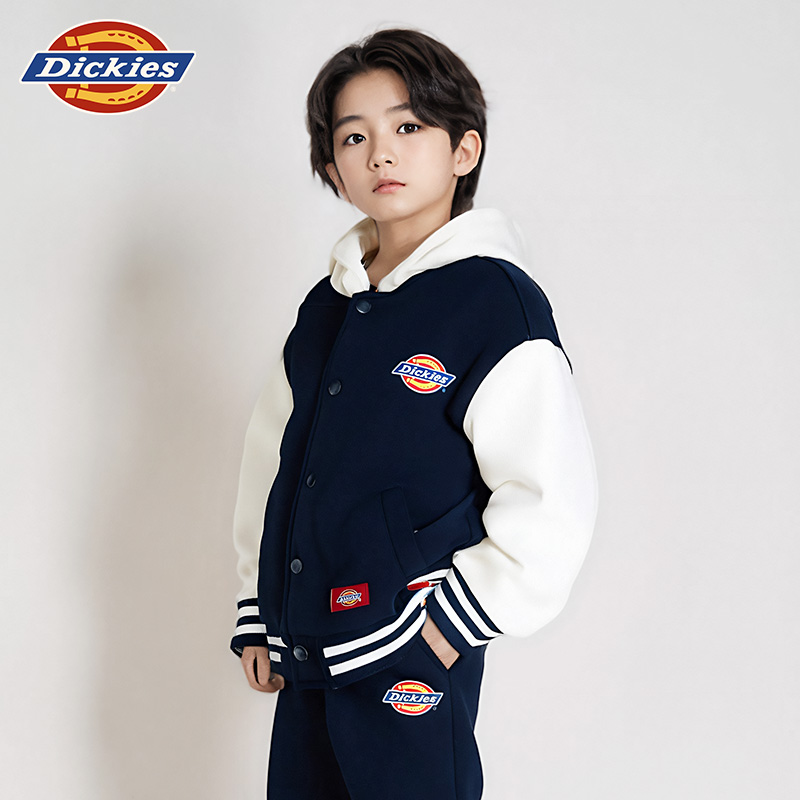 Dickies童装儿童外套2025春季新款男女童休闲上衣加绒连帽棒球服