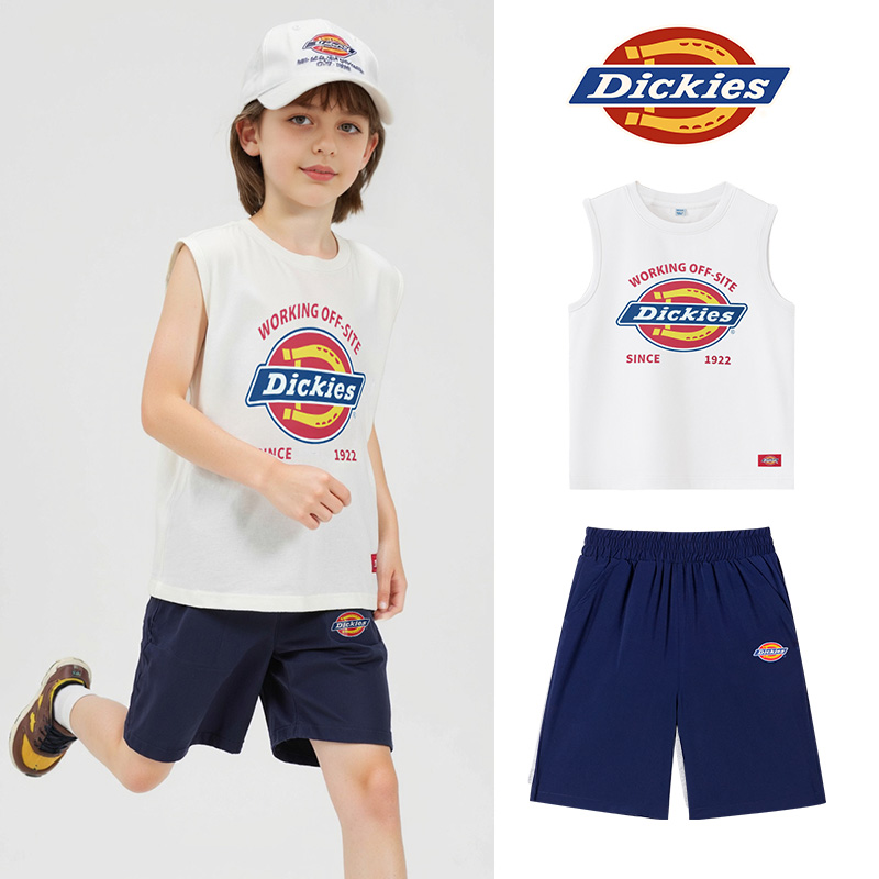 Dickies儿童2025新款夏季宽松透气薄款吸汗休闲印花无袖短裤套装