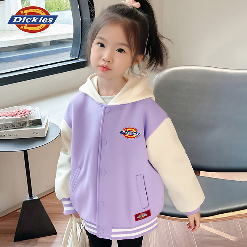 Dickies童装儿童外套2025春季新款男女童休闲上衣加绒连帽棒球服