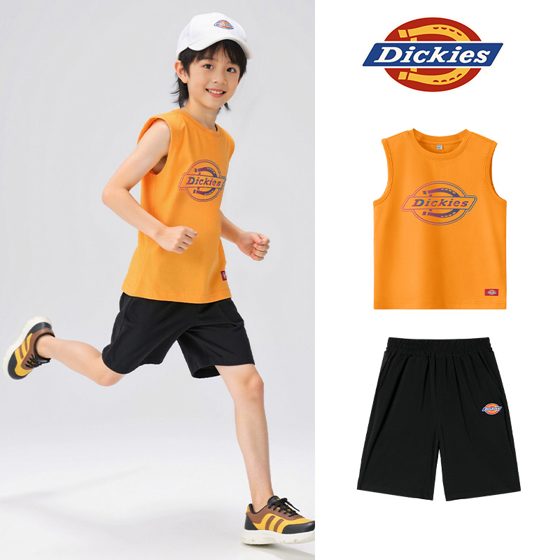 Dickies儿童2025新款夏季宽松透气薄款吸汗休闲印花无袖短裤套装