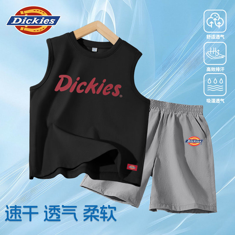 Dickies儿童2025新款夏季宽松透气薄款吸汗休闲印花无袖短裤套装