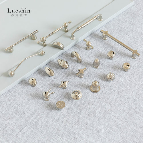 钛银法式银色圆形拉手中古欧式