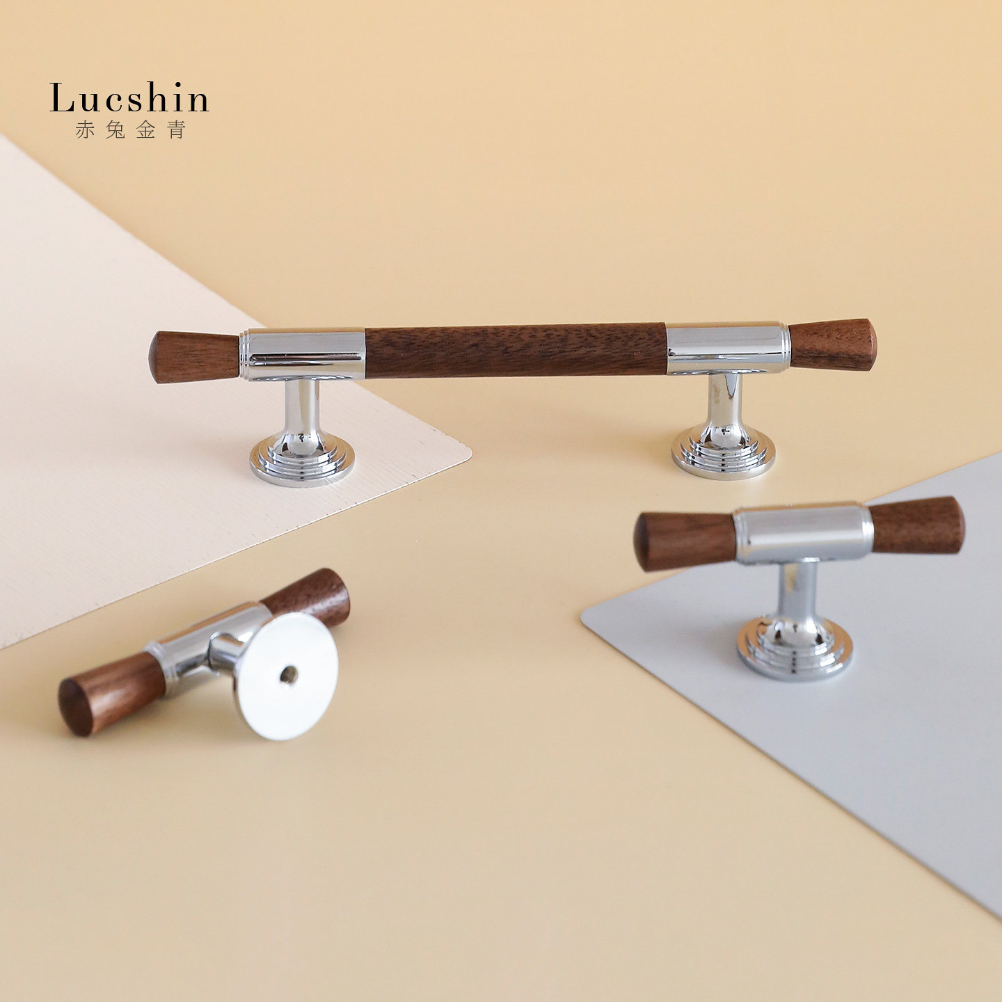 复古胡桃木黄铜拉手中古风柜门橱柜抽屉银色把手法式衣柜门长拉手,基础建材,小拉手,淘宝优惠券,粉丝福利购,淘宝优惠卷