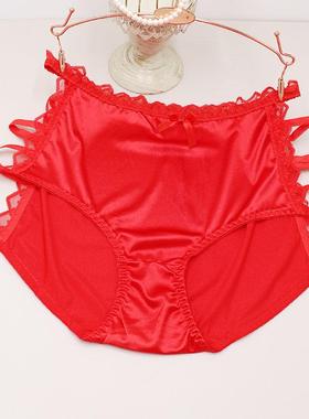 结婚本命年红色火辣性感大码镂空内裤女胖mm200 斤加肥大高腰包臀