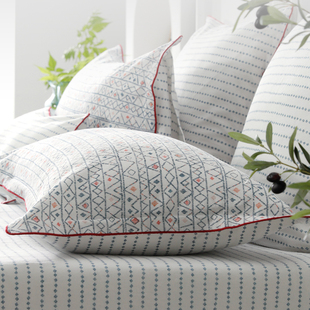 亚麻棉四件套法国棉麻床品套件水洗时尚法式几何印花科尔马小镇