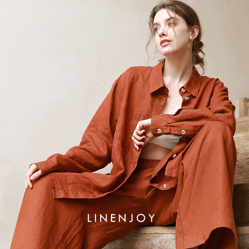 linenjoy纯亚麻女士长袖衬衫