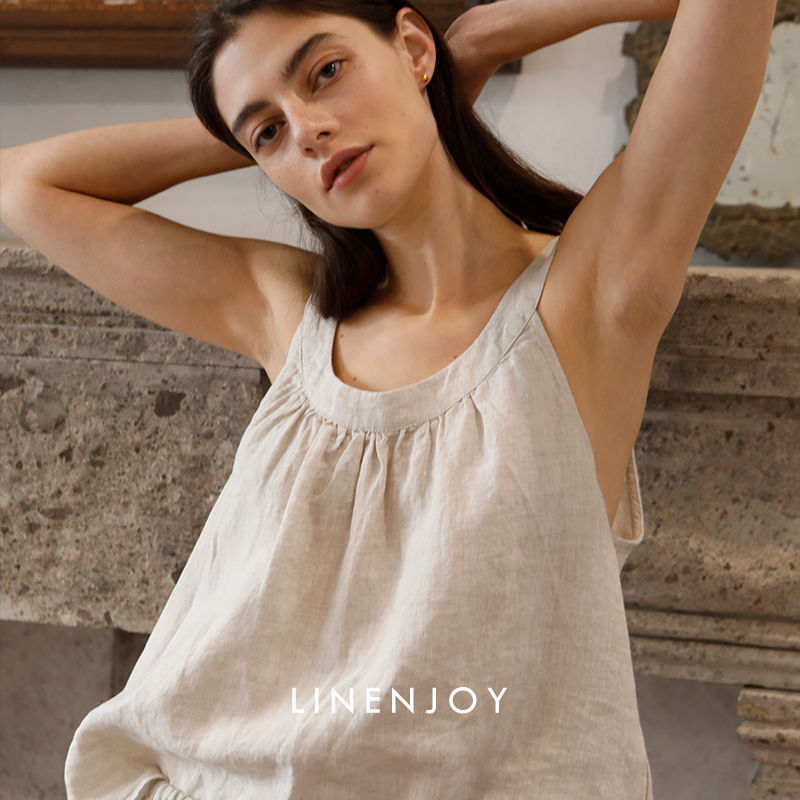 纯亚麻吊带法式挂脖女士背心