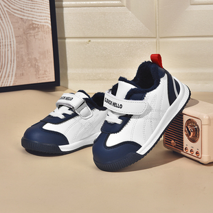 小黄鸭男童鞋子2025年冬新款皮面机能鞋女童1到3岁宝宝运动鞋加绒