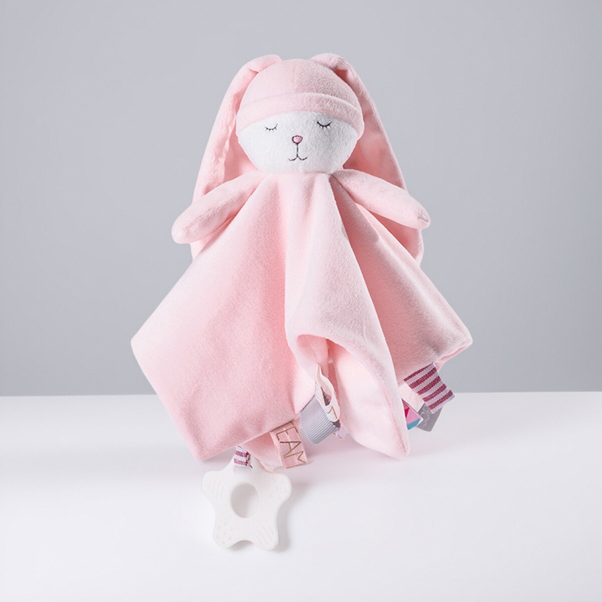 软生活粉红兔子安抚巾婴儿宝宝睡觉安抚玩偶0-1岁手偶睡眠玩具