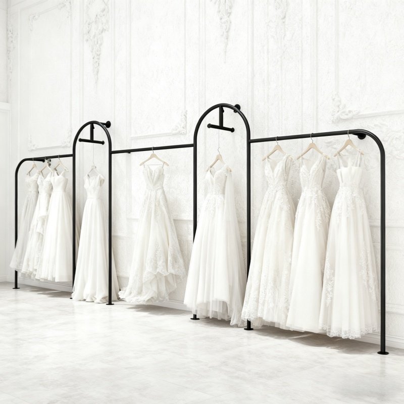 黑色婚纱展示架上墙礼服壁挂吊架秀禾挂衣杆拱门正挂组合陈列货架