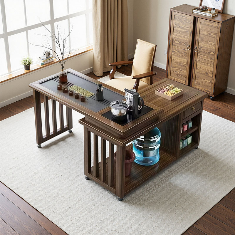 茶几新中式实木茶桌椅组合客厅家用阳台多功能移动可旋转小型茶台