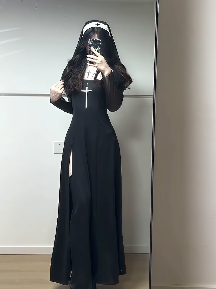 万圣节护士修女制服cosplay护士风lolita暗黑哥特装扮伪娘演出服