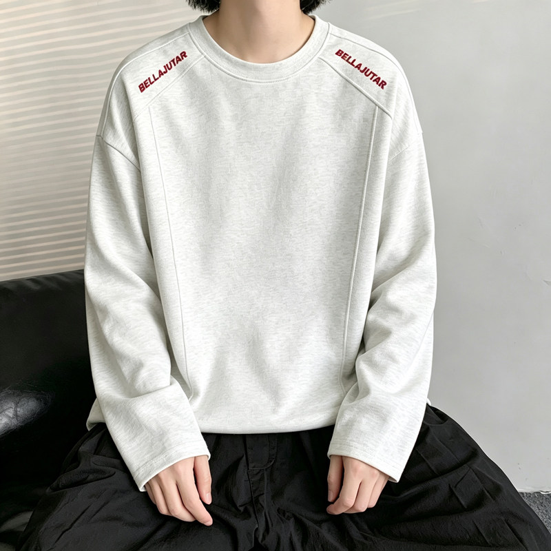 春秋男装新款时尚百搭解构刺绣字母印花卫衣男潮宽松长袖t恤男
