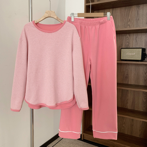 德绒条纹长袖家居服套装女睡衣