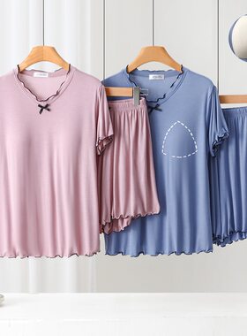 莫代尔家居服胸垫薄款短袖套装