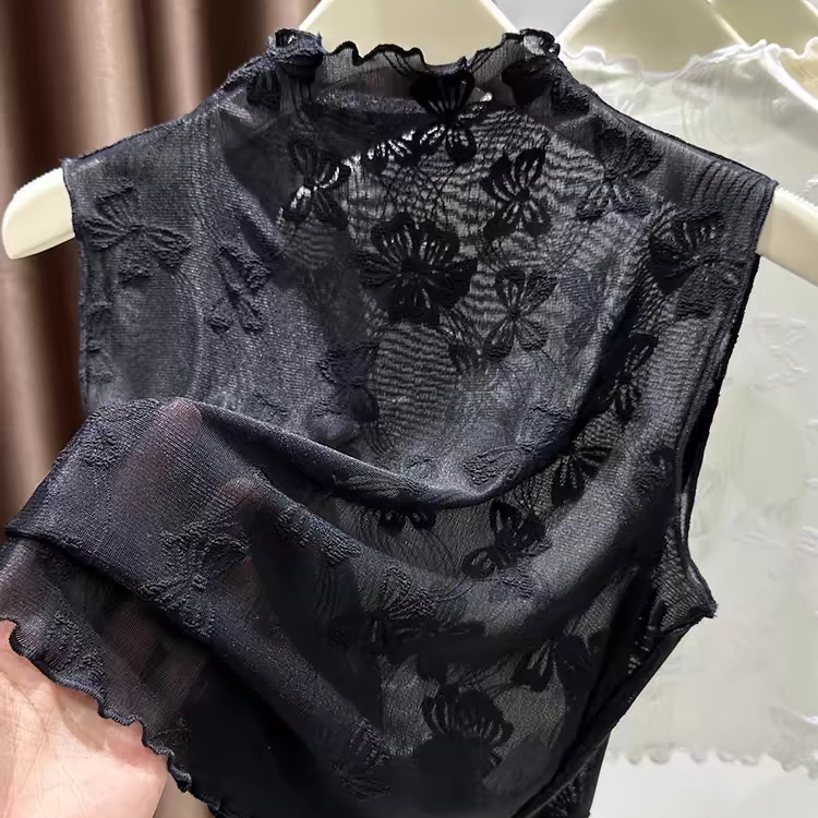 软糯蝴蝶结蕾丝假领子高档百搭半高领木耳边网纱打底衫女秋冬内搭