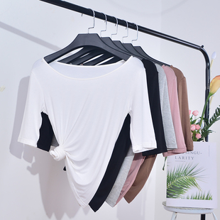 t恤女2019秋季 女紧身内搭修身 新款 打底衫 显瘦上衣 黑色五分袖 中袖