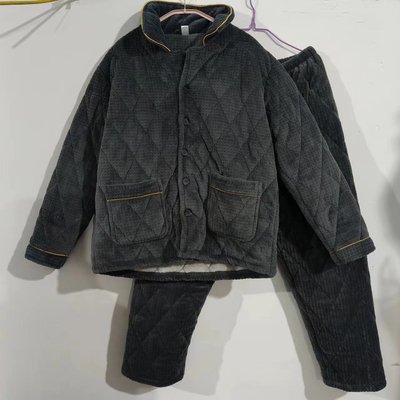 男性法兰绒三层加厚夹绒家居服