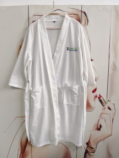 宽松大码 浴袍浴巾可穿式 吸水睡袍 男女情侣睡衣七分华夫格袖 夏季