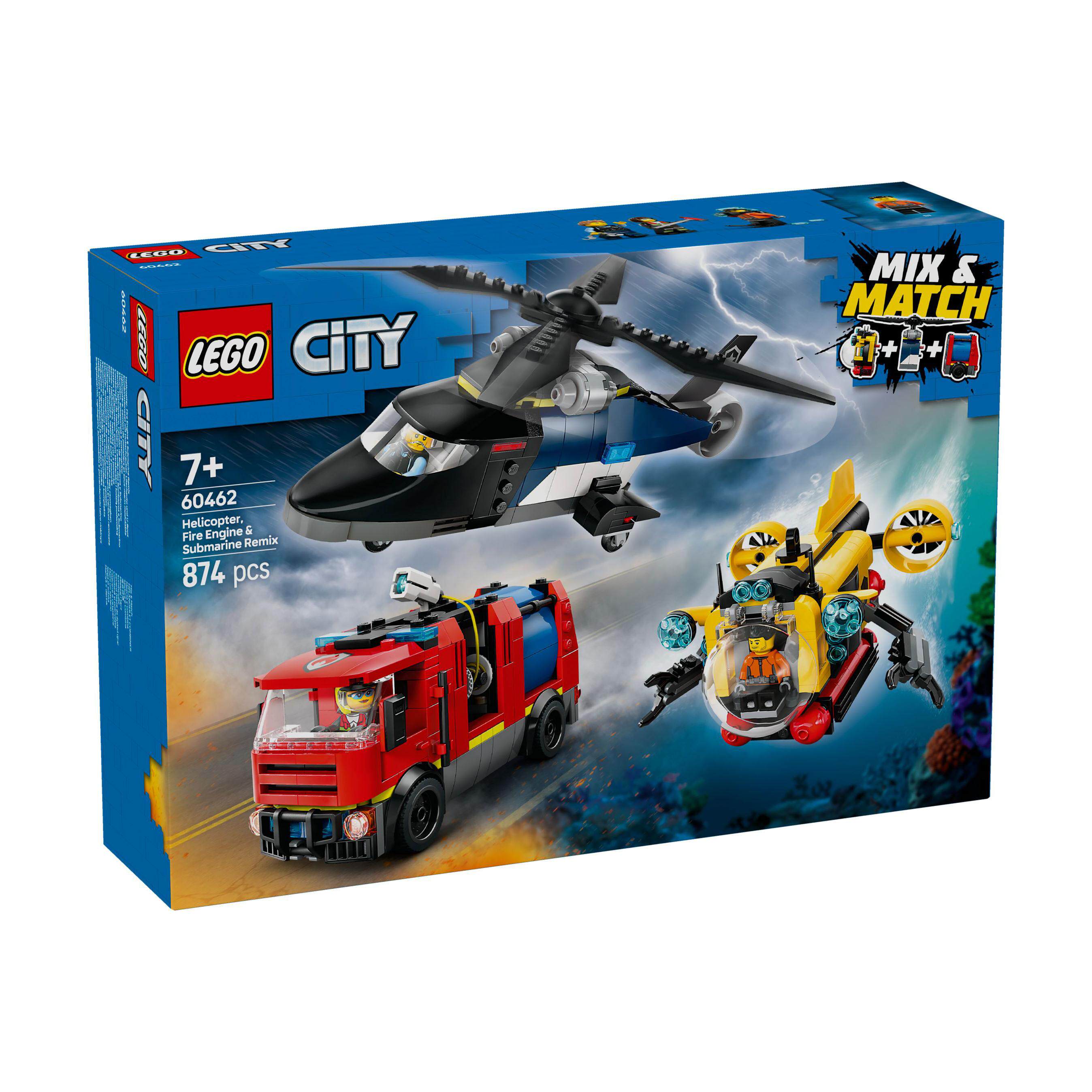 LEGO乐高城市系列60462直升机消防车与潜艇组合套装儿童拼搭积木