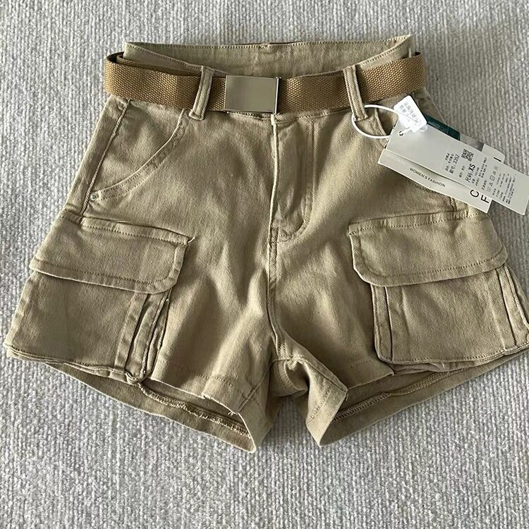 卡其色工装牛仔短裤女