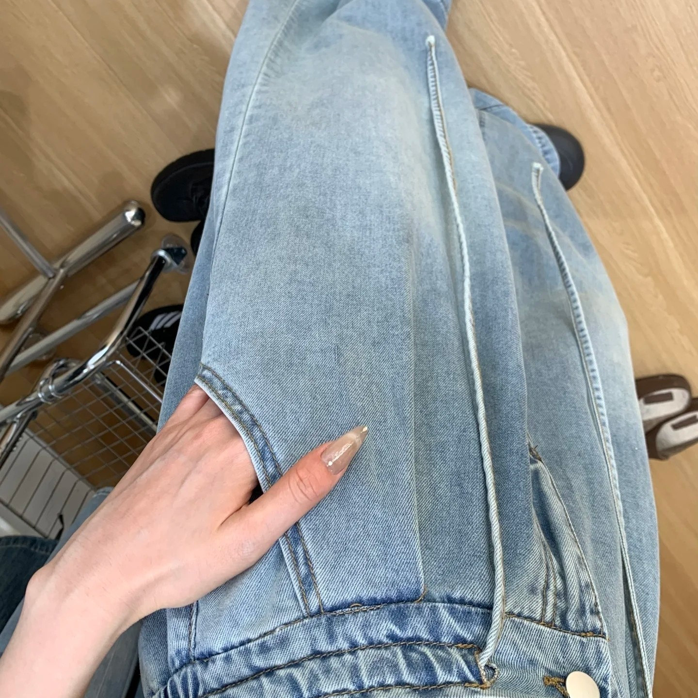 大码天丝抽绳水洗牛仔裤女