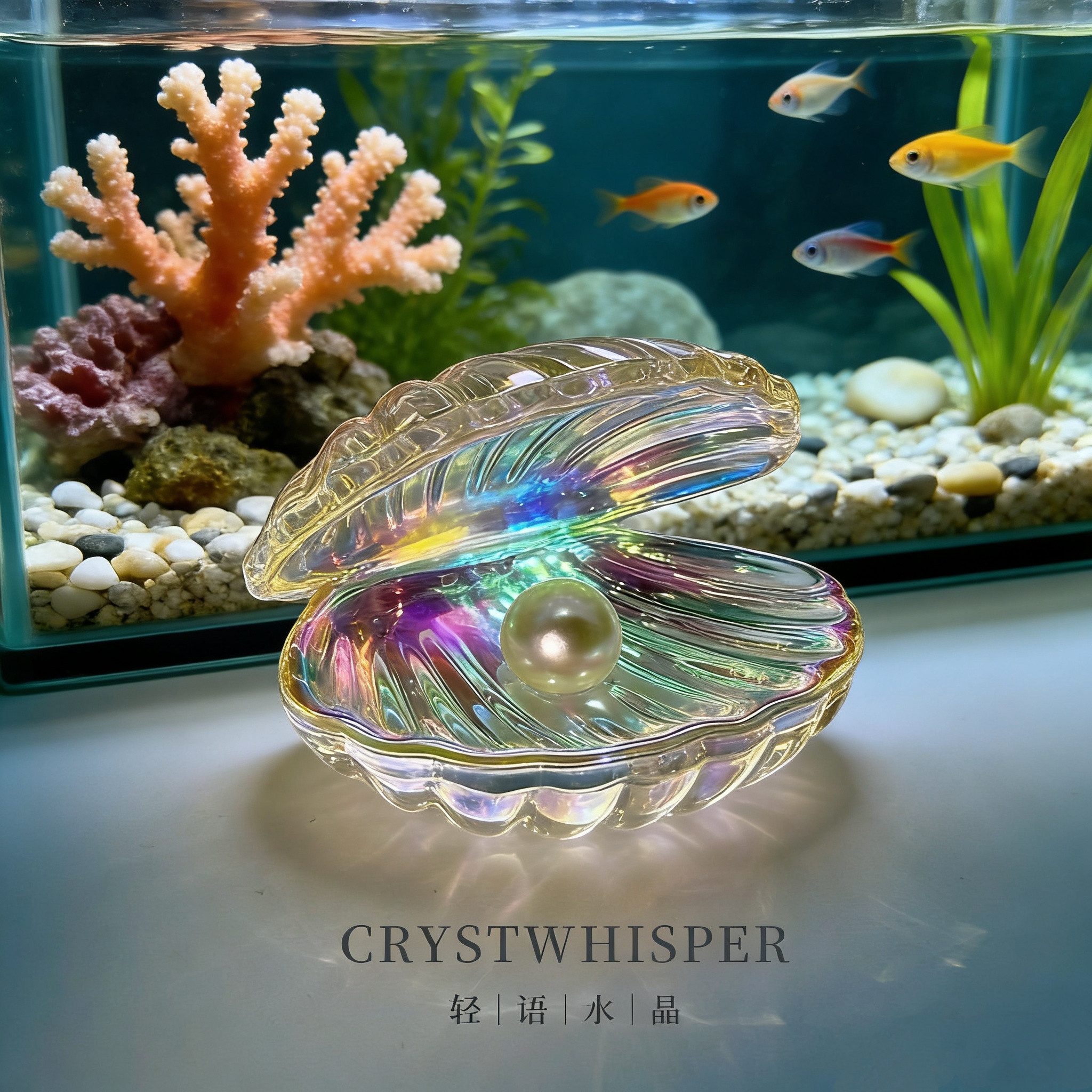 鱼缸摆件炫彩水晶贝壳珍珠桌面摆件精美毕业女生朋友生日礼物品
