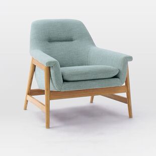 北欧现代艺术实木蓝色布艺海绵休闲椅简约客厅民宿网红单人沙发
