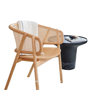 北欧艺术实木藤编沙发椅简约家用民宿餐桌餐椅靠背书房椅网红沙发