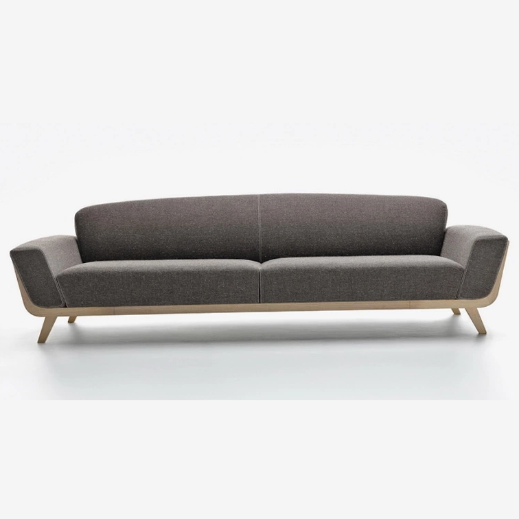 北欧艺术布料原木色木质实木填充海绵简单休闲网红沙发家具来图