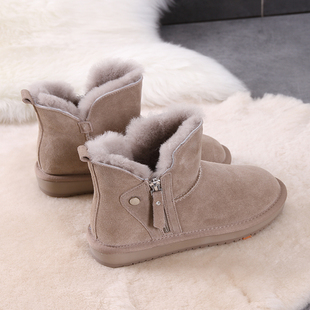 保暖牛皮棉鞋 侧拉链雪地靴女2025年新款 洋气加绒加厚皮毛一体冬季