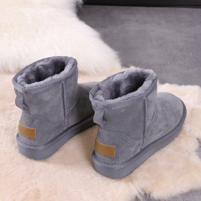 短筒雪地靴女加绒加厚保暖棉鞋牛皮短靴子冬季面包鞋真皮网红棉靴