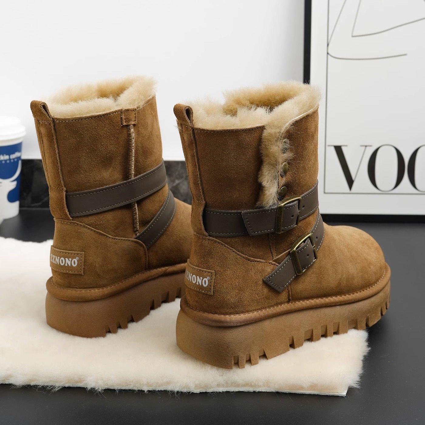 2025冬季新款雪地靴女厚底皮带扣中筒皮毛一体防滑全羊毛东北棉鞋,女鞋,时尚雪地靴,淘宝优惠券,粉丝福利购,淘宝优惠卷