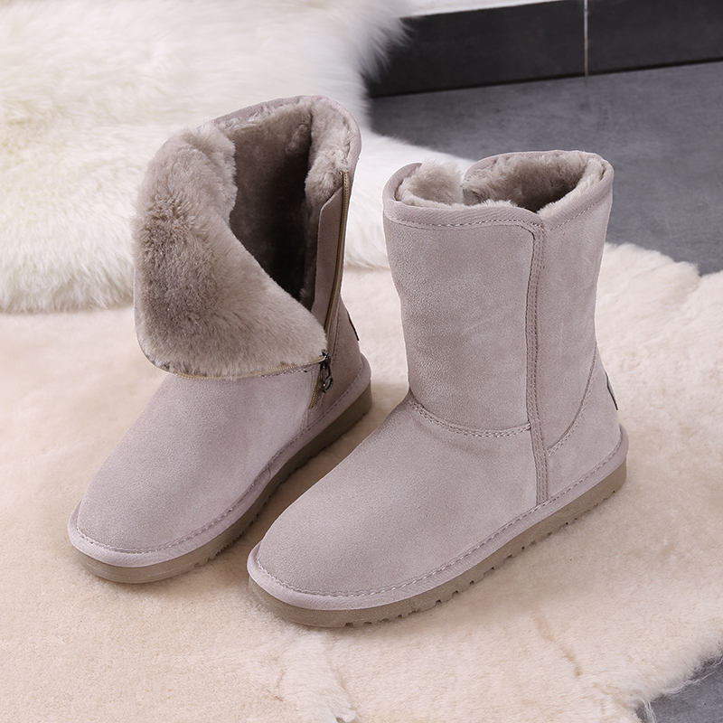 高筒女真皮侧拉链冬季韩版雪地靴