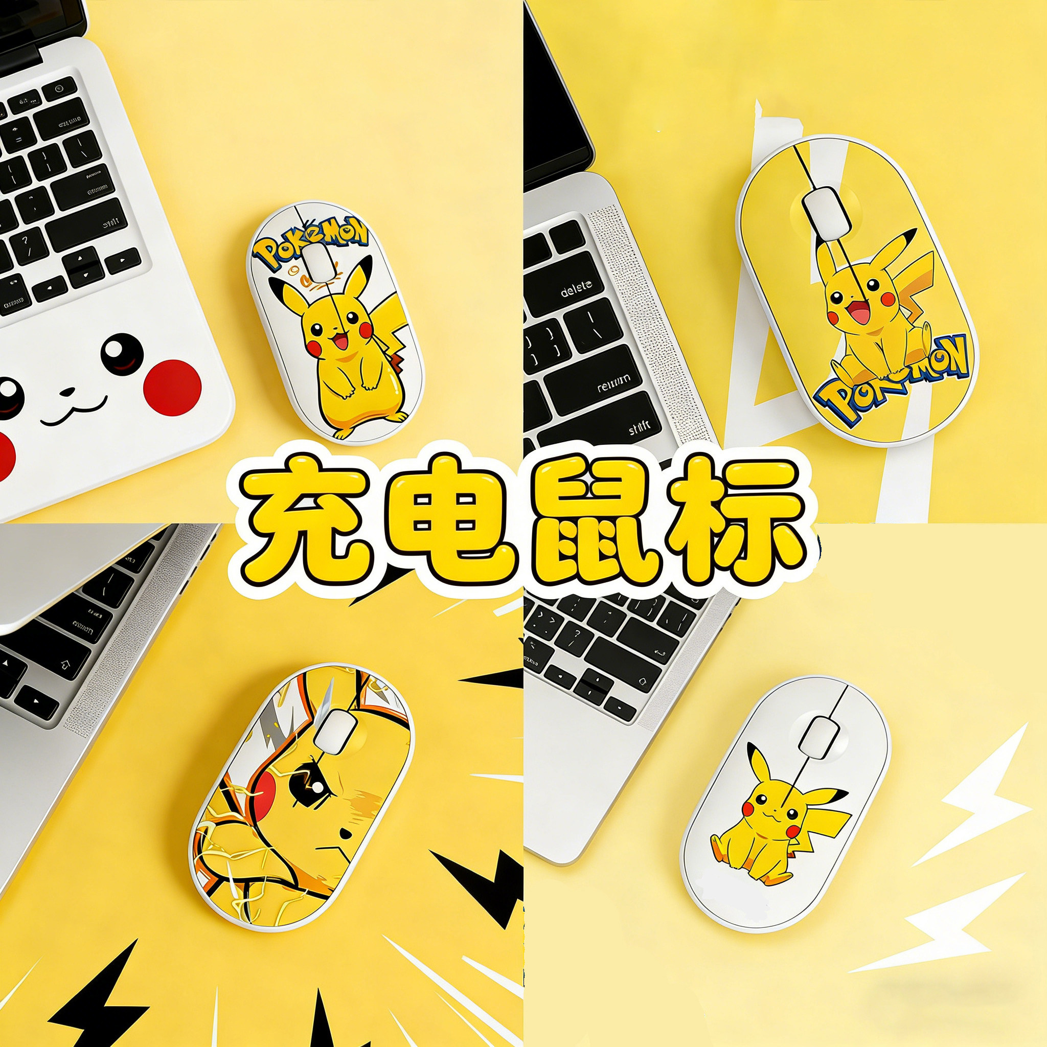 皮卡丘蓝牙无线鼠标静音充电适用小米联想苹果华为电脑笔记本女生