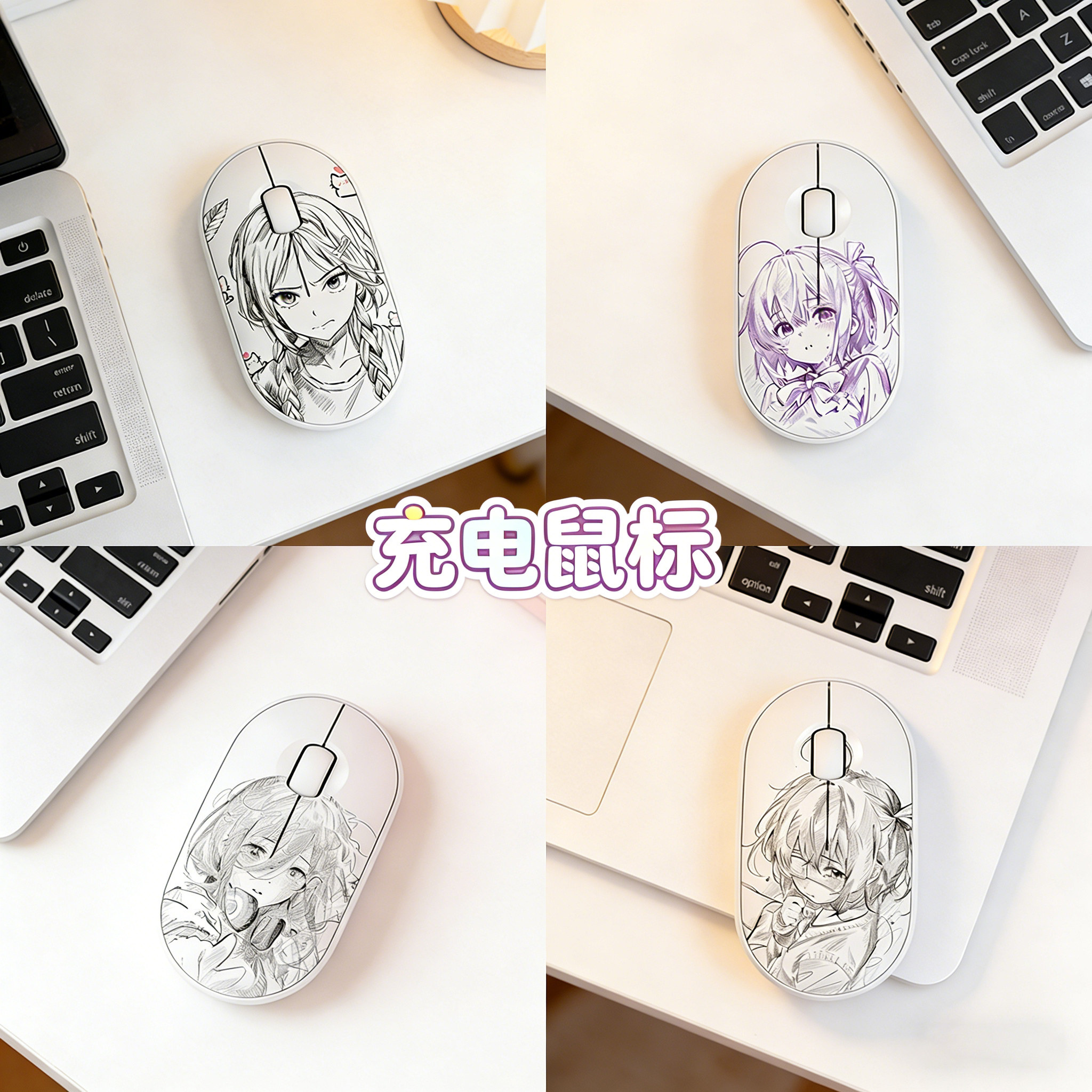 手绘线稿蓝牙静音充电鼠标