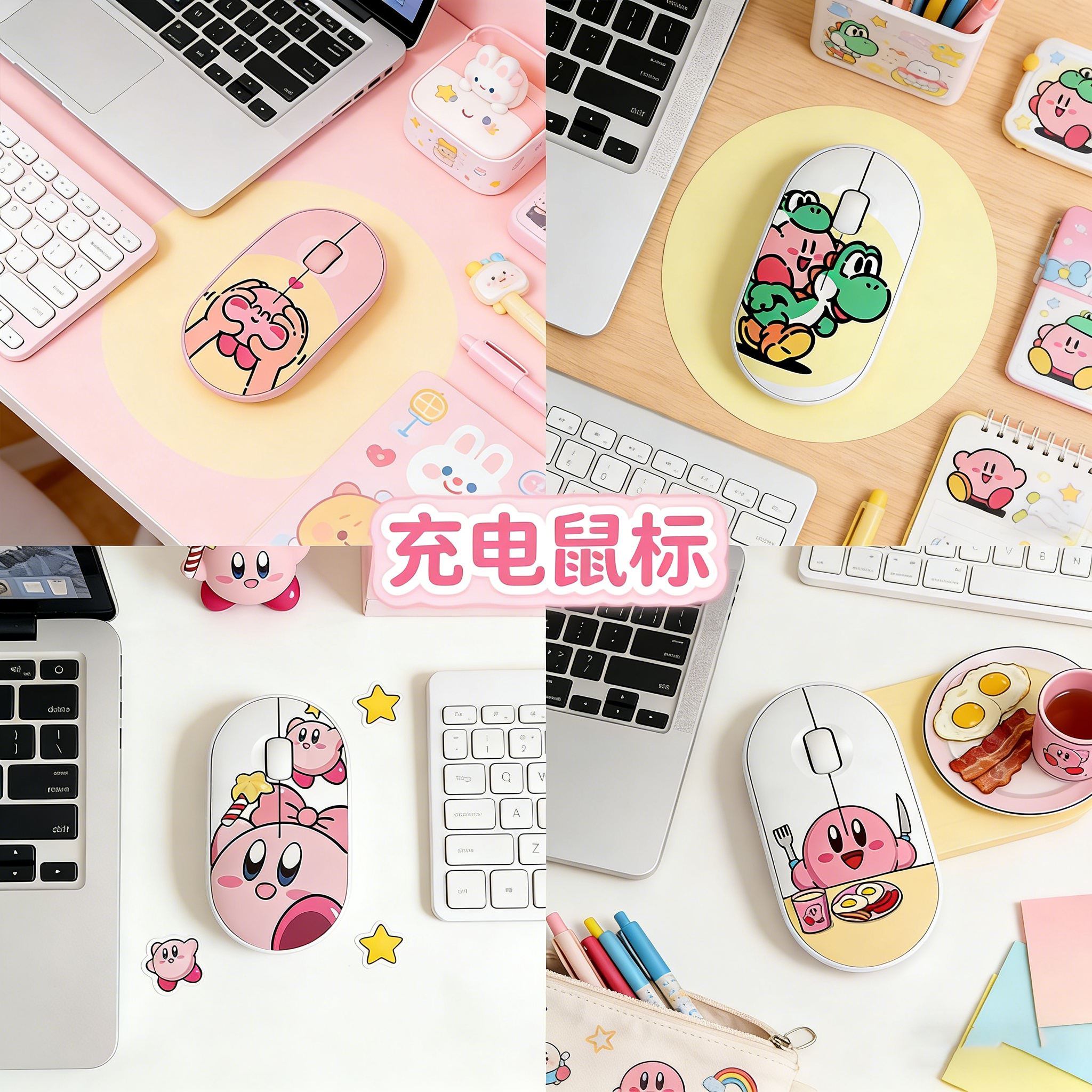 星之卡比无线鼠标卡通可爱静音滑鼠便携女生双模商务电脑办公蓝牙