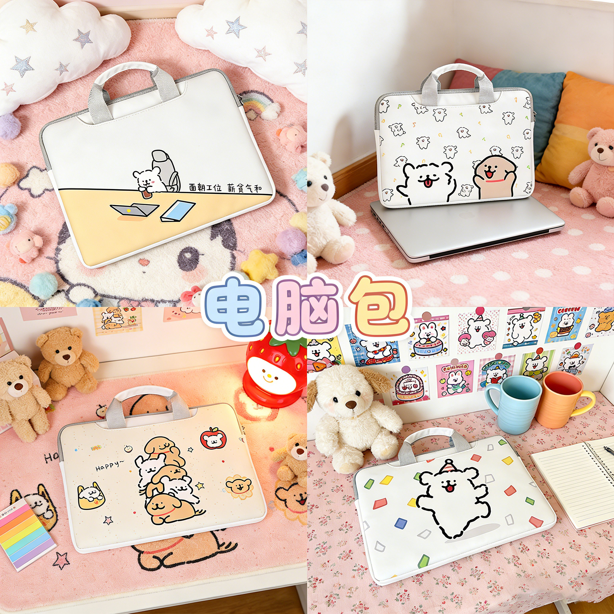 线条小狗笔记本手提电脑包单肩斜挎适用于苹果华为游戏本15.6英寸,3C数码配件,笔记本电脑包,淘宝优惠券,粉丝福利购,淘宝优惠卷