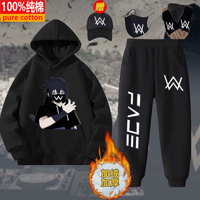 抽象嘉豪秋冬卫衣连帽套装潮流宽松加绒男生艾伦沃克衣服抖音同款