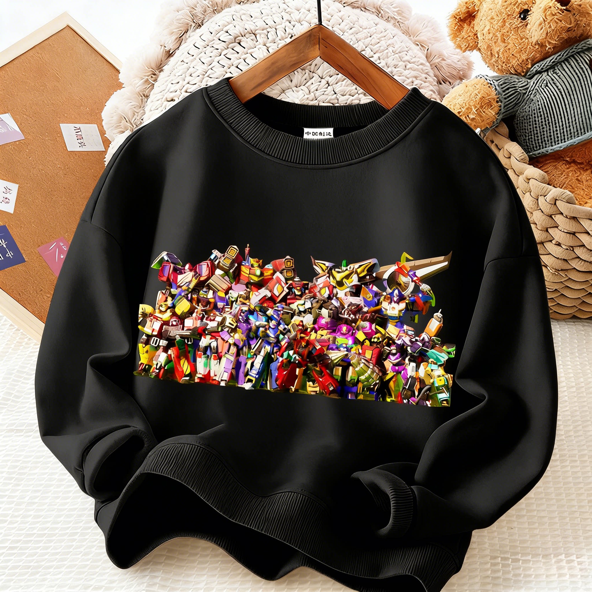 卡通动漫炫卡斗士春秋冬小中大男女儿童纯色圆领卫衣加厚宽松长袖