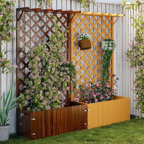 防腐木美式乡村花盆爬藤架二合一