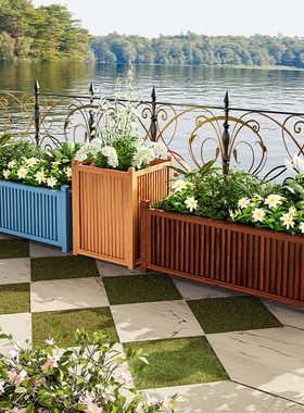 户外长方形防腐木花箱组合庭院大花盆木头花槽室外种菜盆阳台专用