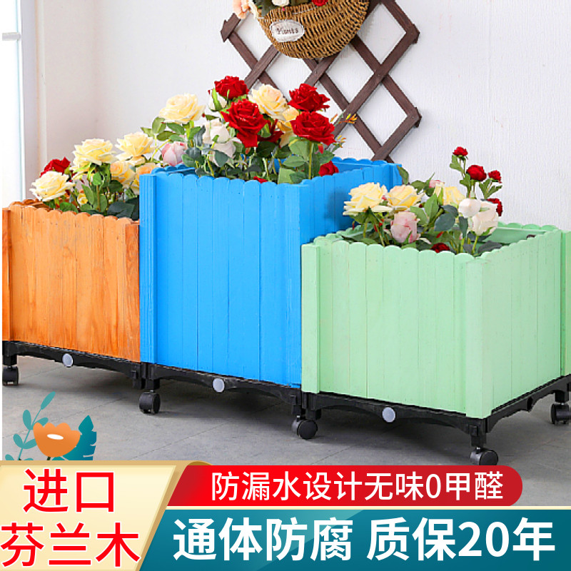 防腐木花箱带轮素材模板 防腐木花箱带轮图片下载 小麦优选