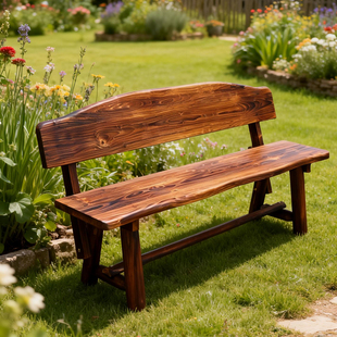 户外防腐木三人长椅子靠背公园坐椅景观园林公共座椅排椅实木长条