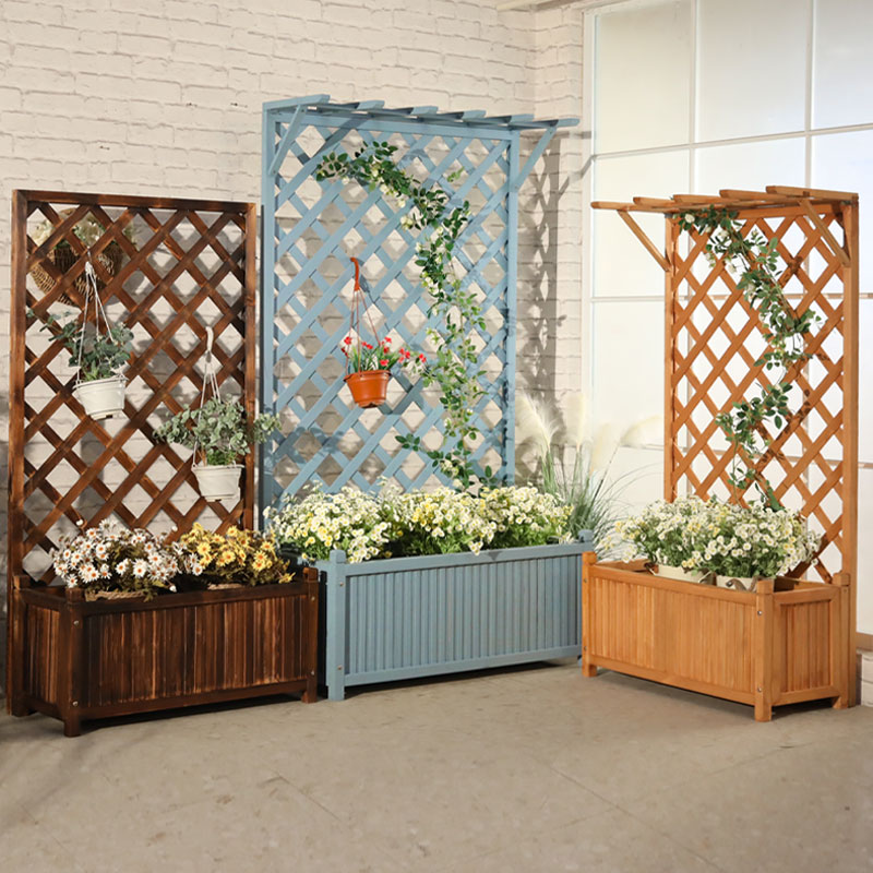 户外实木网格花架庭院防腐木花箱栅栏花园隔断阳台围栏装饰爬藤架