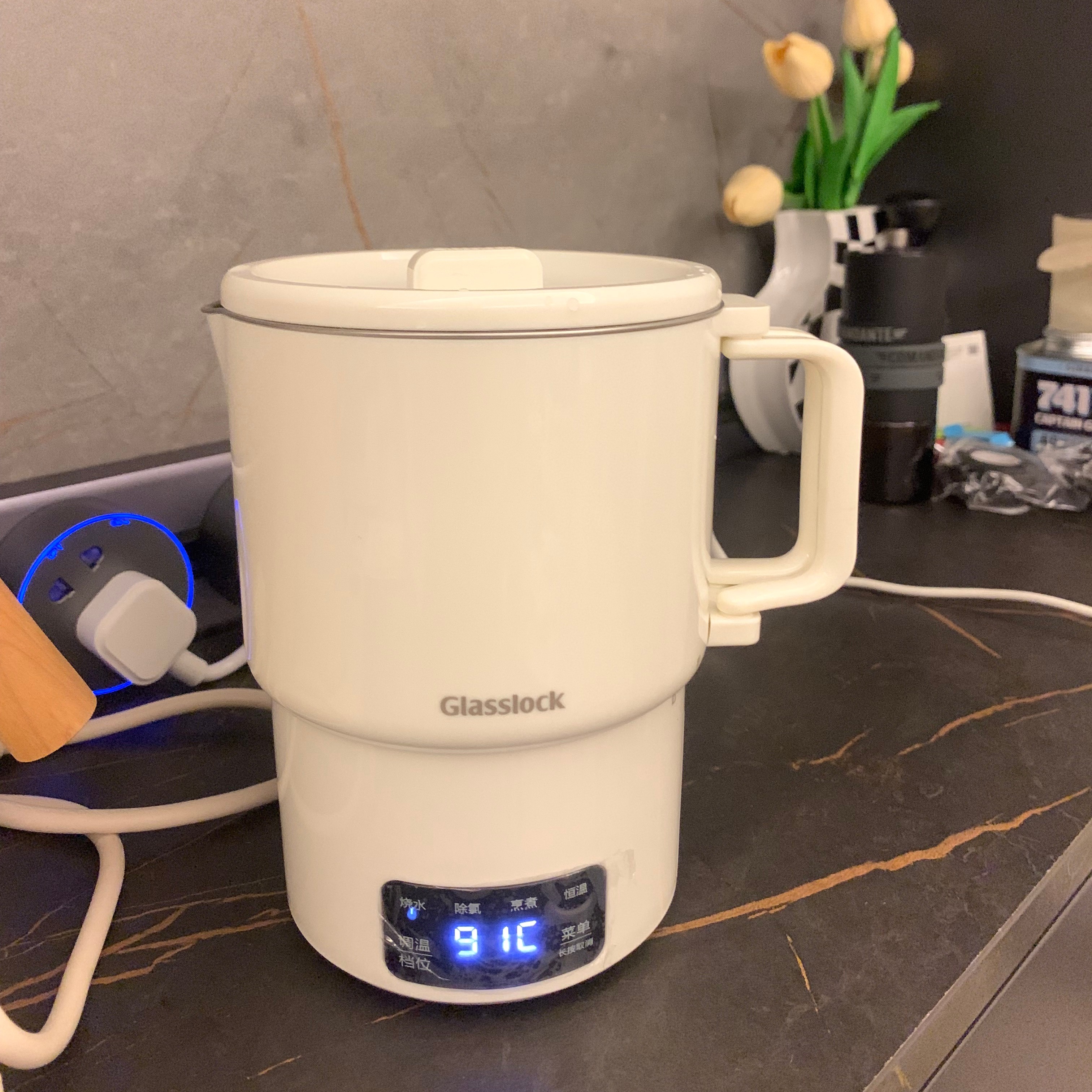 Glasslock GE-TH06WH-W 便携式烧水壶折叠恒温烧水杯电热水壶迷你