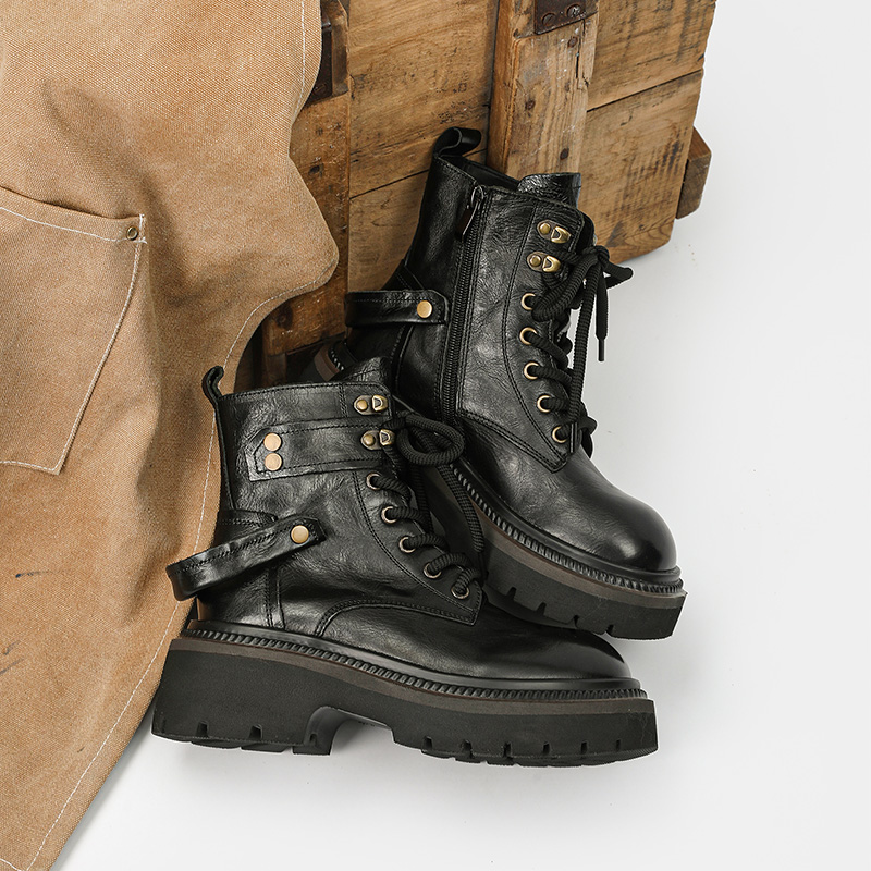 美拉德马丁靴头层牛皮厚底增高